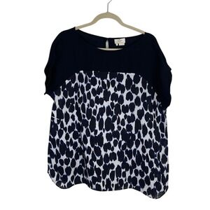 Kate Spade Animal Print Short Sleeve‎ Blouse Top Career Casual Black XL Size 14